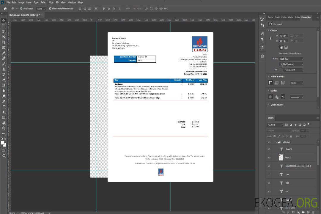 Modèle de facture de services publics de Vietnam Petrovietnam Gas aux formats Word et PDF template